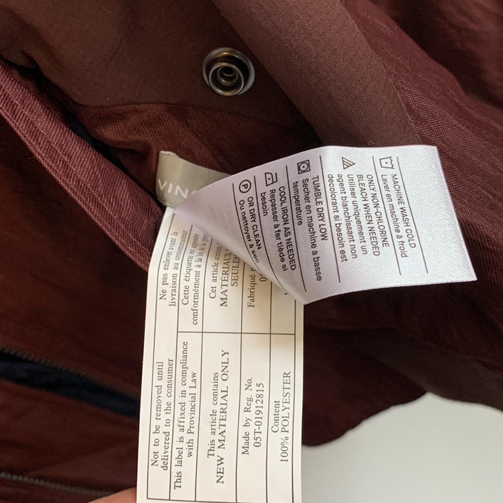 NWOT Vince REVERSIBLE 5-pkt Flight Jacket Navy Quilted  and Merlot Patchwork - Picture 11 of 12